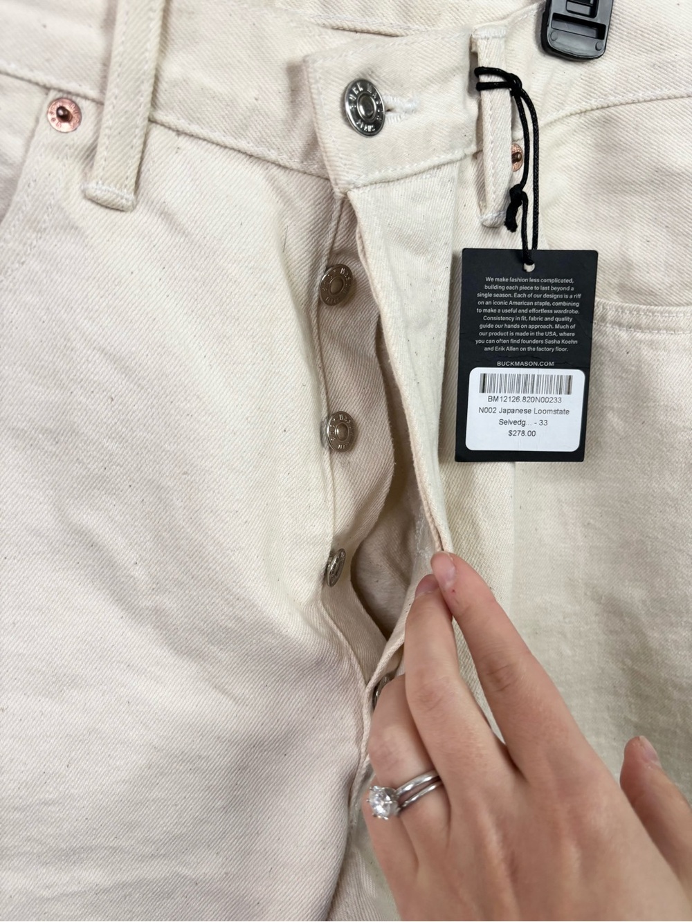 Buck Mason Japanese bookstore selvage full saddle jeans men’s size 33x28 new - Picture 7 of 11